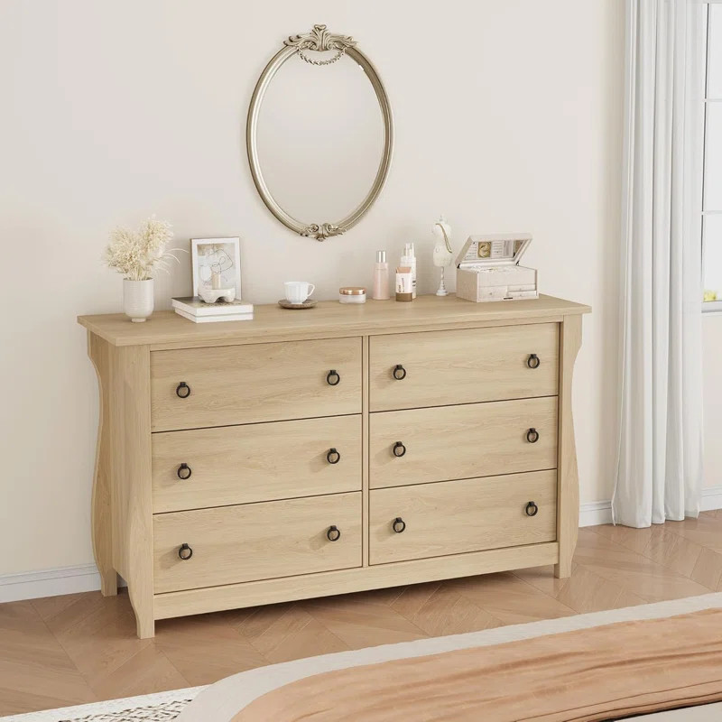 47.2" W 6-Drawer Dresser - Tall Boho Dresser with Curved Legs, Rattan Accents, and Freestanding S... | Wayfair North America