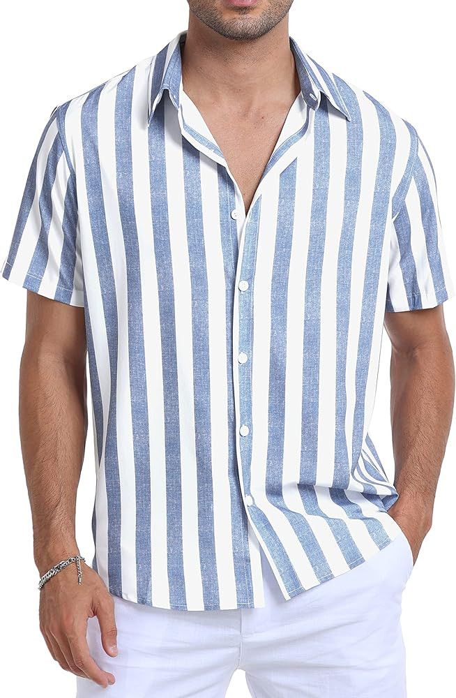 Sailwind Men's Short Sleeve Button-Down Striped Shirts Casual Stylish Summer Beach Shirts | Amazon (US)
