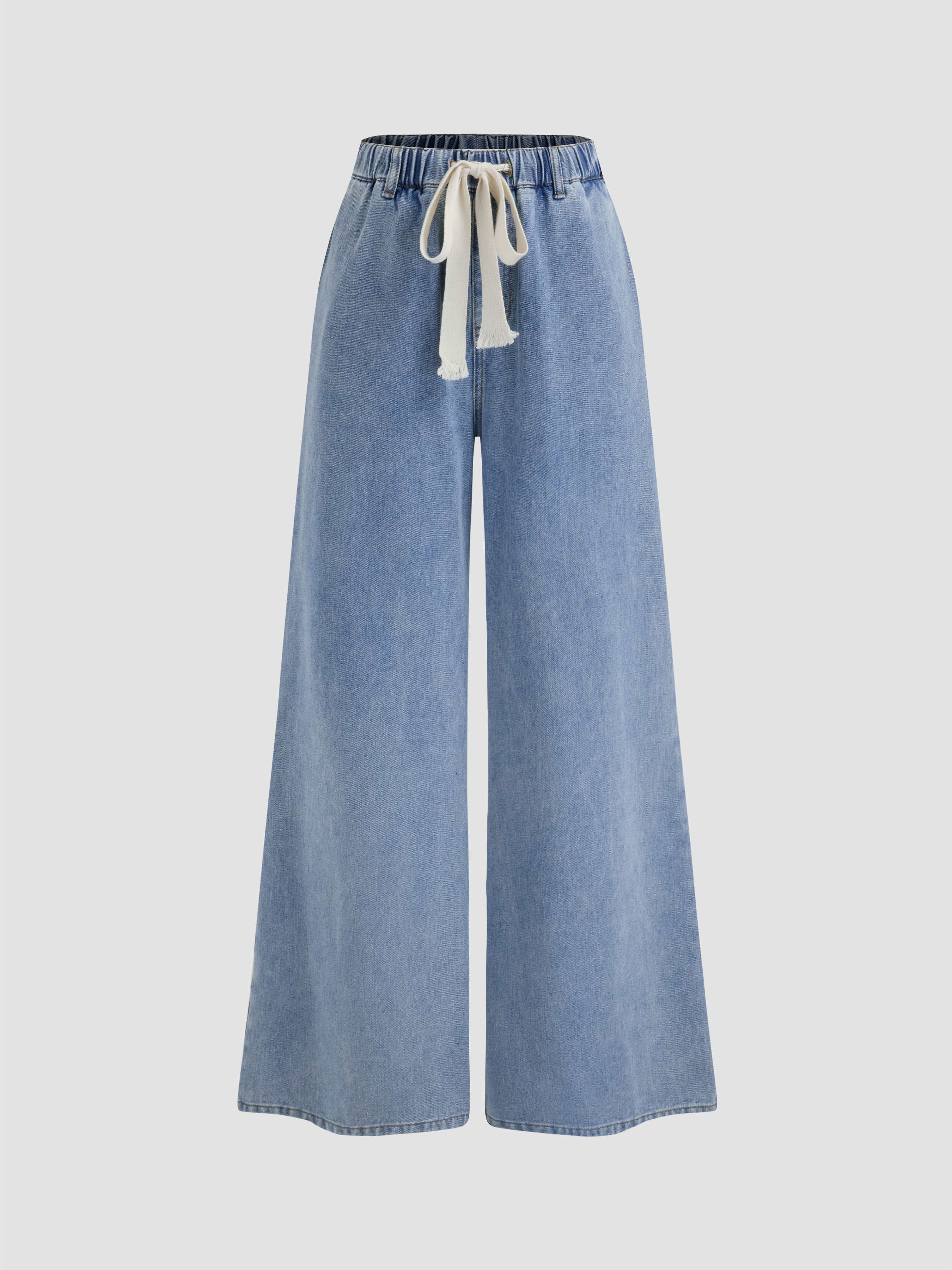 Western Outfits denim Denim Leslie Denim High Waist Solid Tie Front Wide Leg Trousers For School ... | Cider
