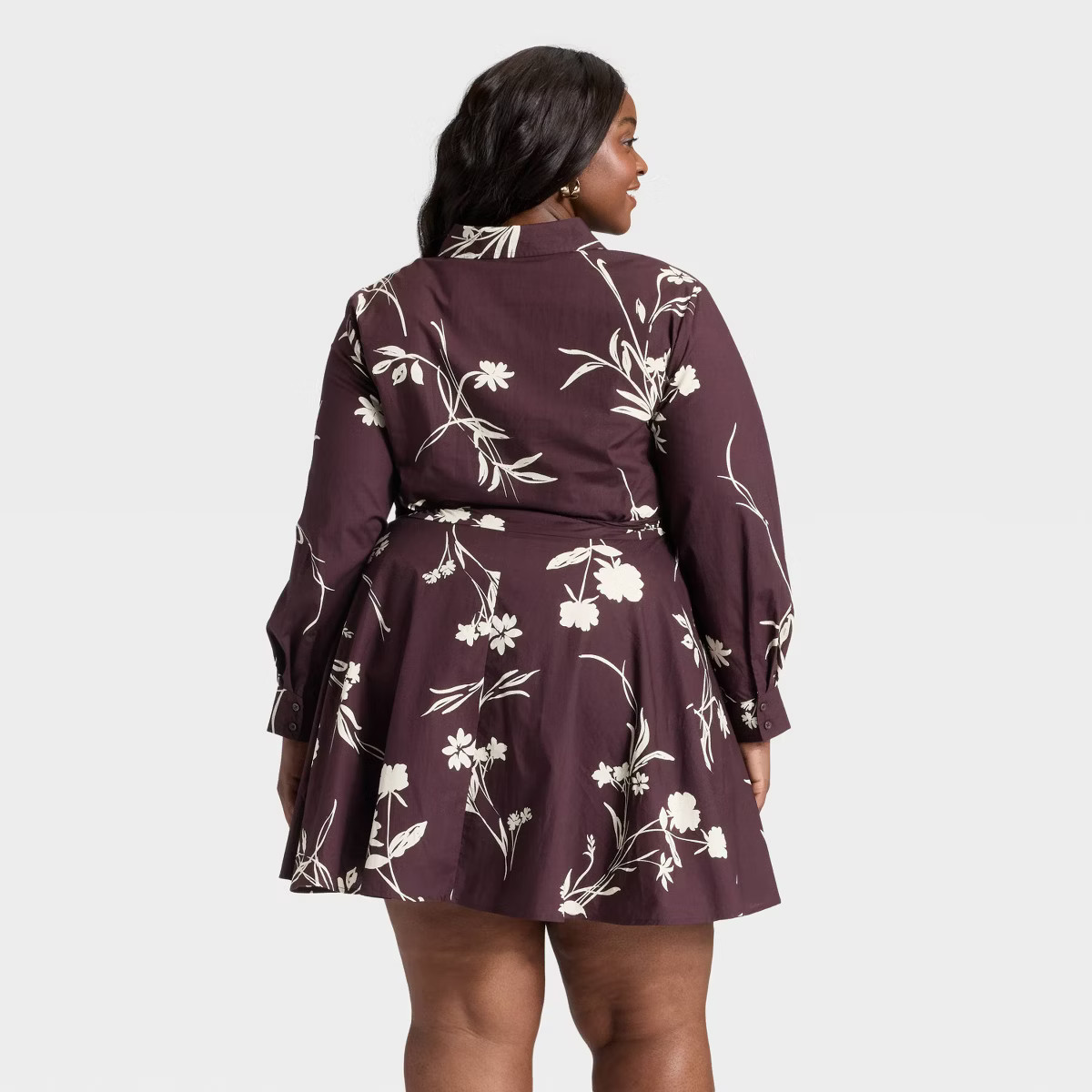 Women's Button-Down Shirt Dress - A New Day™ Burgundy Floral 3X | Target