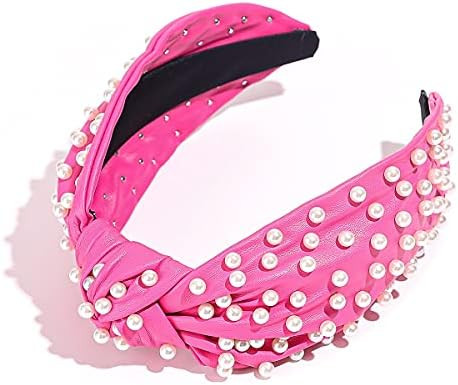 Pearly Knotted Women Headband Luxury Jeweled Leather Beaded Embellished Top Hairband Fashion Eleg... | Amazon (US)