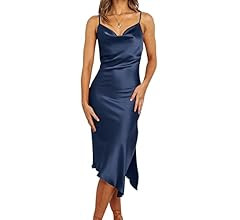 PRETTYGARDEN Women's Summer Satin Dress Sexy Sleeveless Spaghetti Strap Side Slit Cowl Neck Midi ... | Amazon (US)