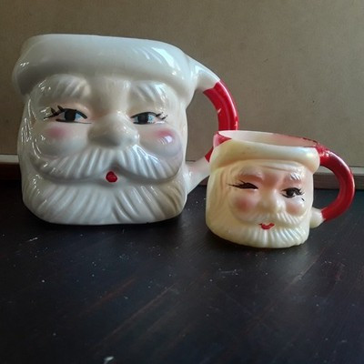 Vintage Lot 2 Santa Christmas Face Mugs Ceramic 3" Tall Plastic 1  1/2" Winking | eBay US