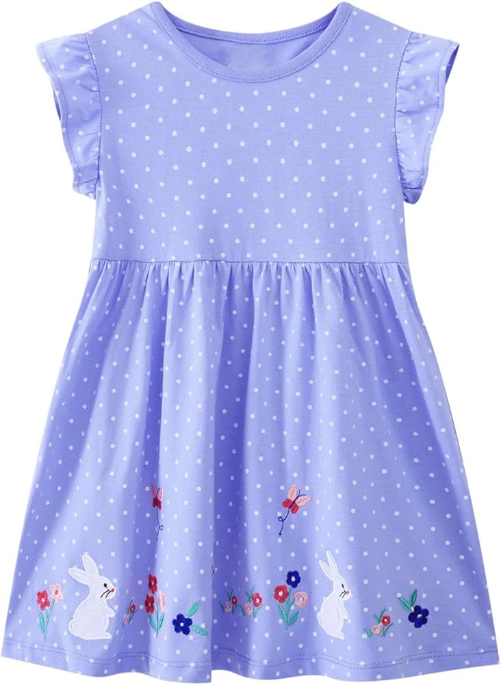 Toddler Girls Cotton Summer Embroidery Applique Short Sleeve Dresses 2-7 Years | Amazon (US)