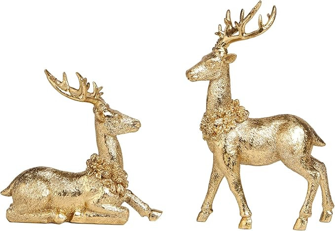 2pcs Gold Reindeer Decor, Christmas Deer Figurines Tabletop Home Decorations Indoor | Amazon (US)