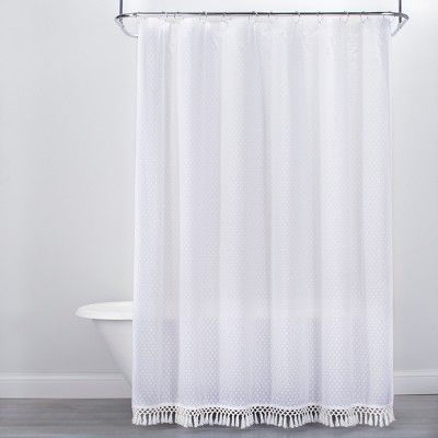 Textured Dot Fringed Shower Curtain White - Opalhouse™ | Target