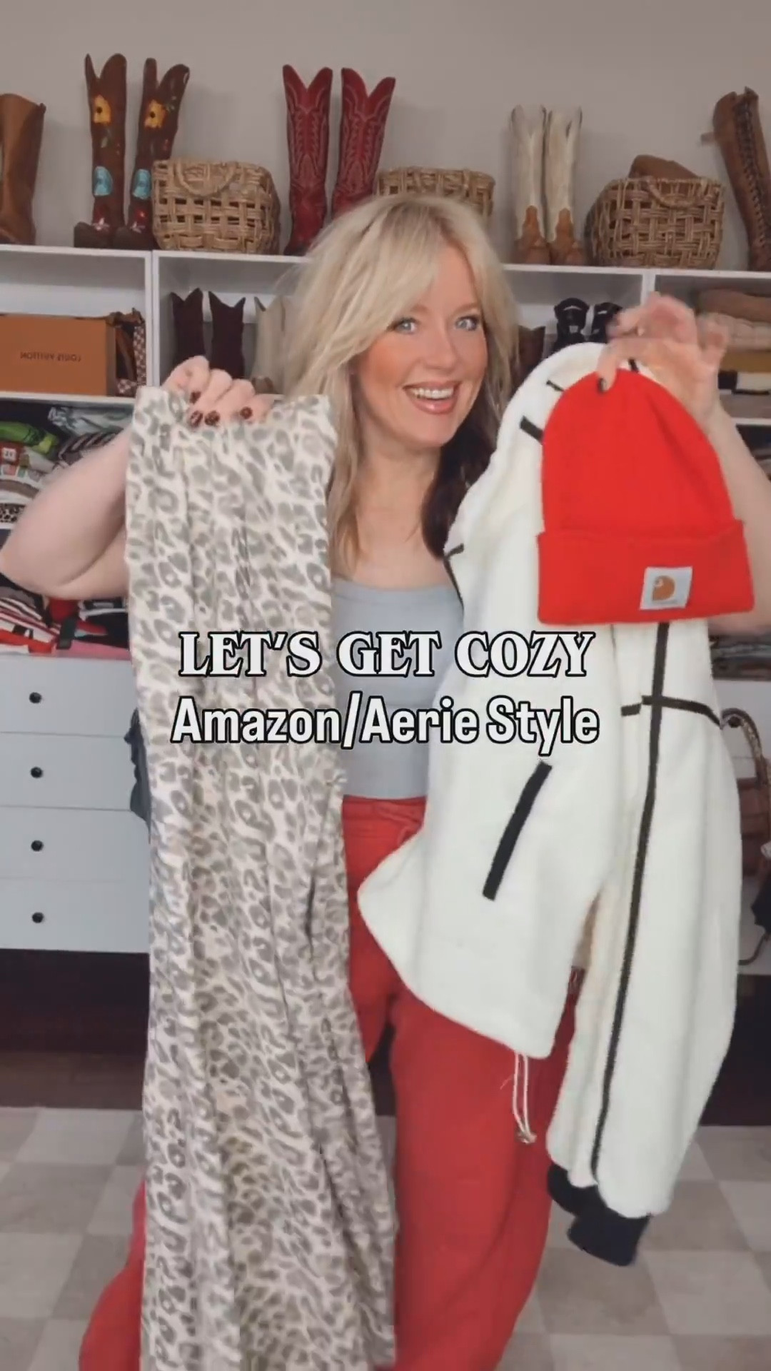 This Amazon and Aerie fit is so cute! I love this fleece pullover and it is perfect with these leopard pants. Added a pop of color with the beanie. 
Pullover M 
Pants M
Uggs true to size 
♥️Save on my red watchband with code MANDIE 

#LTKOver40 #LTKootd #LTKgrwm