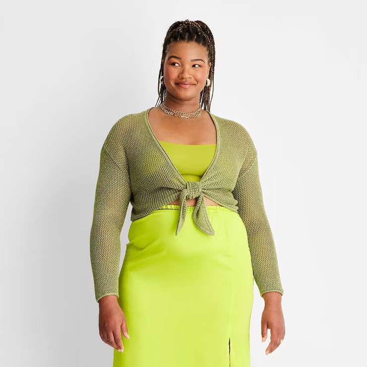 Women's Long Sleeve Tie-Front Metallic Crochet Sweater - Future Collective™ with Alani Noelle O... | Target