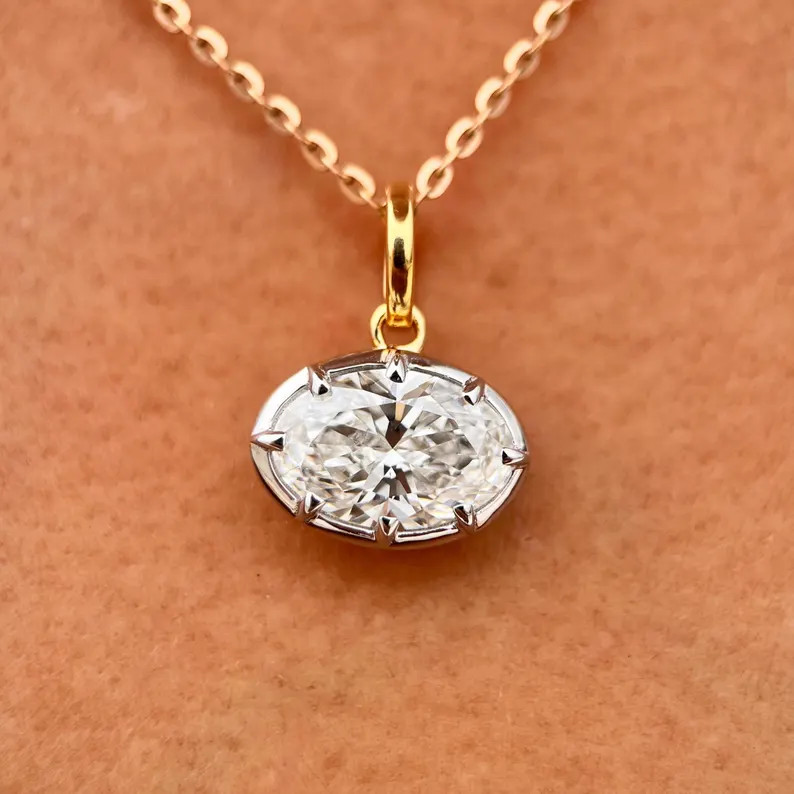 Georgian Style Cut Down Button Back Diamond Pendant, IGI Lab Grown Oval Diamond button back Gold ... | Etsy (Global)