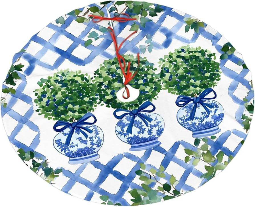 Topiary Chinoiserie Ginger Jar Christmas Tree Skirt Round Holiday Tree Mat, Soft Fabric Base Cove... | Amazon (US)