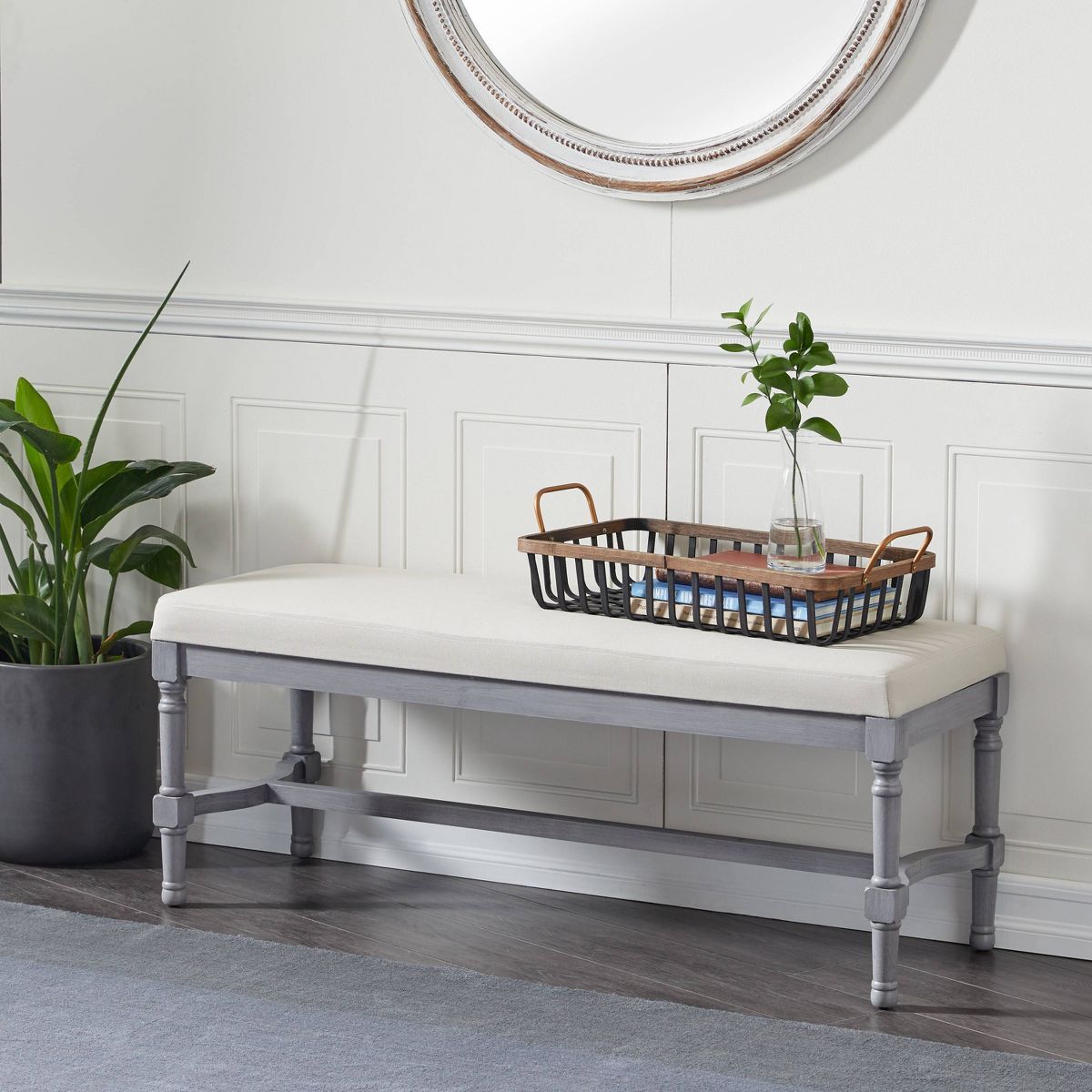Traditional Linen Upholstered Wood Bench - Olivia & May | Target