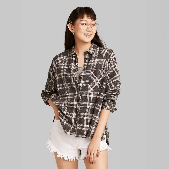 Women's Plaid Long Sleeve Oversized Button-Down Shirt - Wild Fable™ | Target