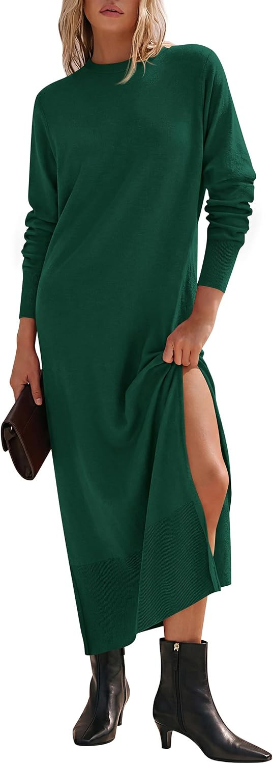 PRETTYGARDEN Women's Knit Maxi Dress Casual Loose Long Sleeve Sweater Dress | Amazon (US)