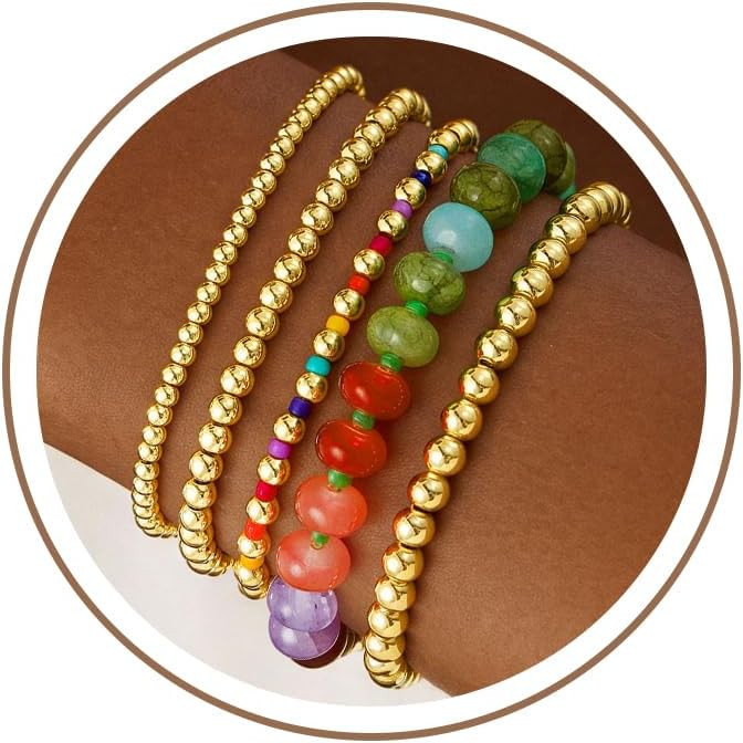 5PCS Colorful Beaded Stretch Bracelets Set for Women Gifts | Amazon (US)