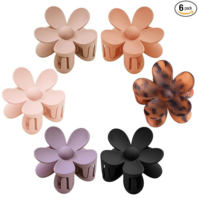 Flower Hair Clips 6 PCS for Women, Daisy Claw Clips Matte Large Claw Clips Strong Hold Jaw Clamps... | Amazon (US)