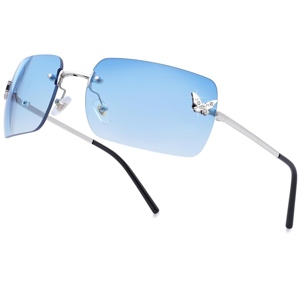 knliwkm Rimless Rectangle Y2k Sunglasses for Women Men Cute Small Clear Frameless Tinted Lens 200... | Amazon (US)