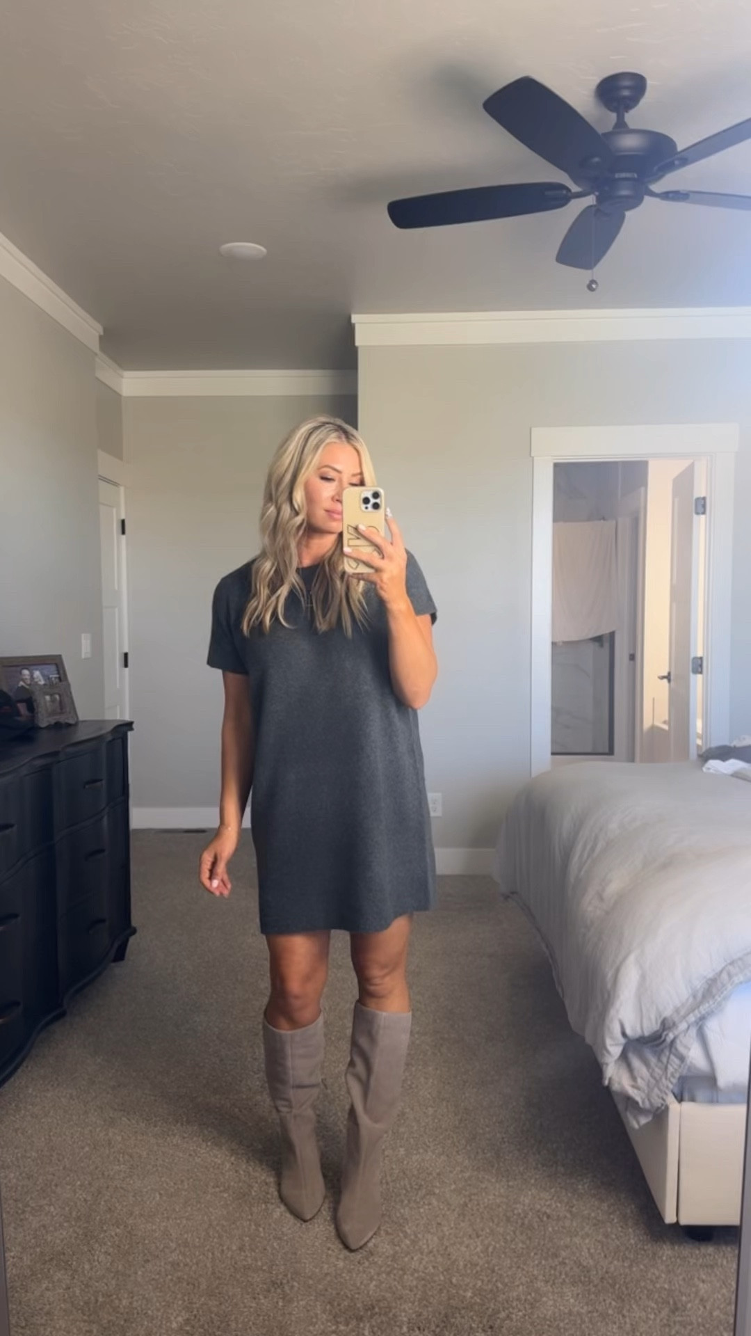Sweater dress from Target 
Under $40
Fits tts 
Love these boots with the lower heel, also tts 
Fall outfit idea 

#LTKStyleTip #LTKSeasonal #LTKFindsUnder50