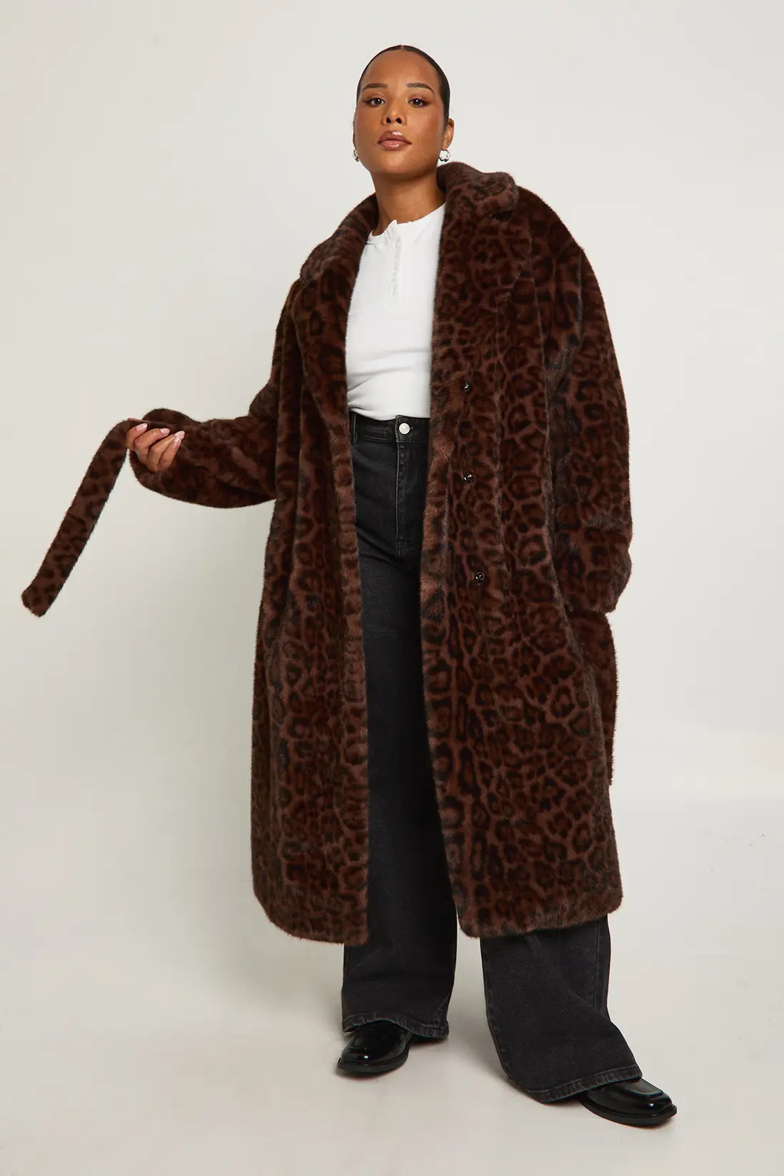 Plus Tie Waist Faux Fur Longline Jacket | boohoo (US & Canada)