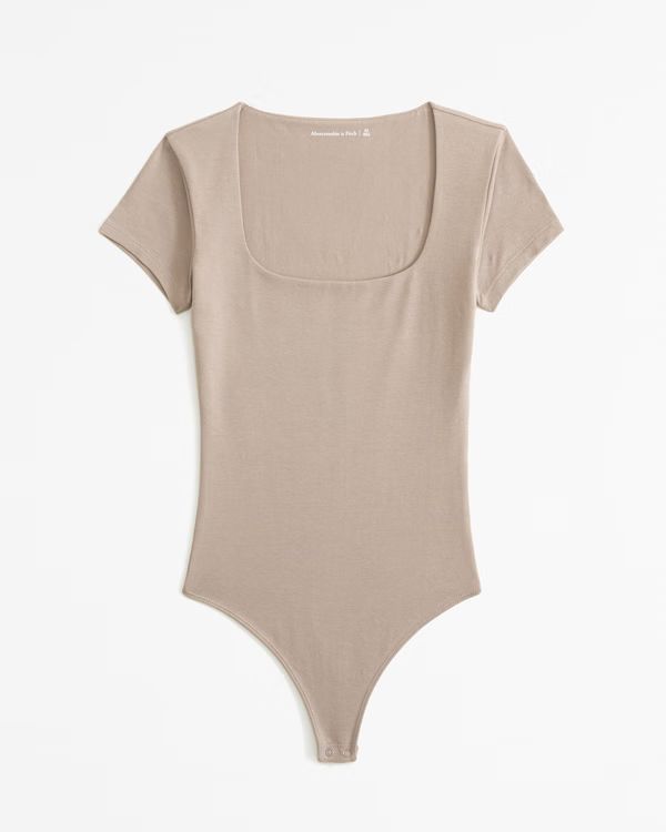 Short-Sleeve Cotton-Blend Seamless Fabric Squareneck Bodysuit | Abercrombie & Fitch (US)