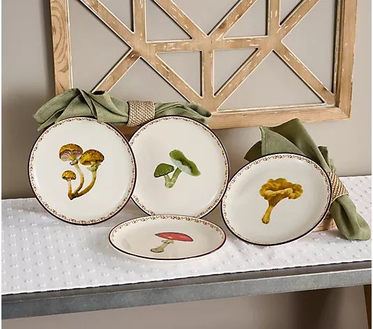 Cozy Cottage by Liz Marie Set of 4 Mushroom Dessert Plates - QVC.com | QVC