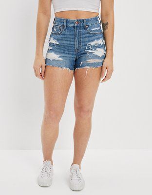 AE Strigid Denim Curvy Highest Waist '90s Boyfriend Short | American Eagle Outfitters (US & CA)