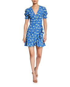 Emilia Floral Short-Sleeve Wrap Dress | Bergdorf Goodman