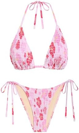 Women's Bikini Sets Halter Fishnet Shell Decorated Two Piece Swimsuit Sexy Side Tie Thong Bandeau... | Amazon (US)