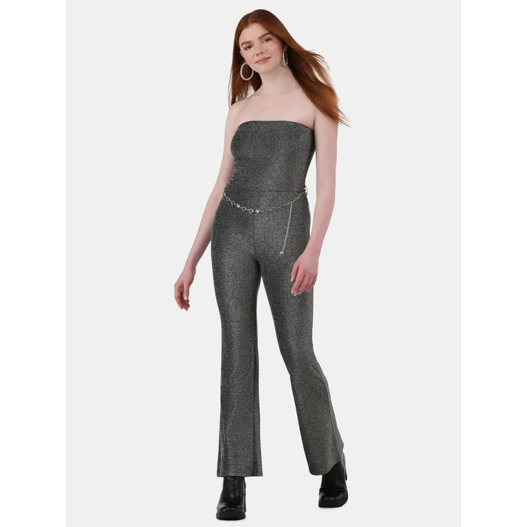 No Boundaries Metallic Belted Tube Jumpsuit, Women's - Walmart.com | Walmart (US)