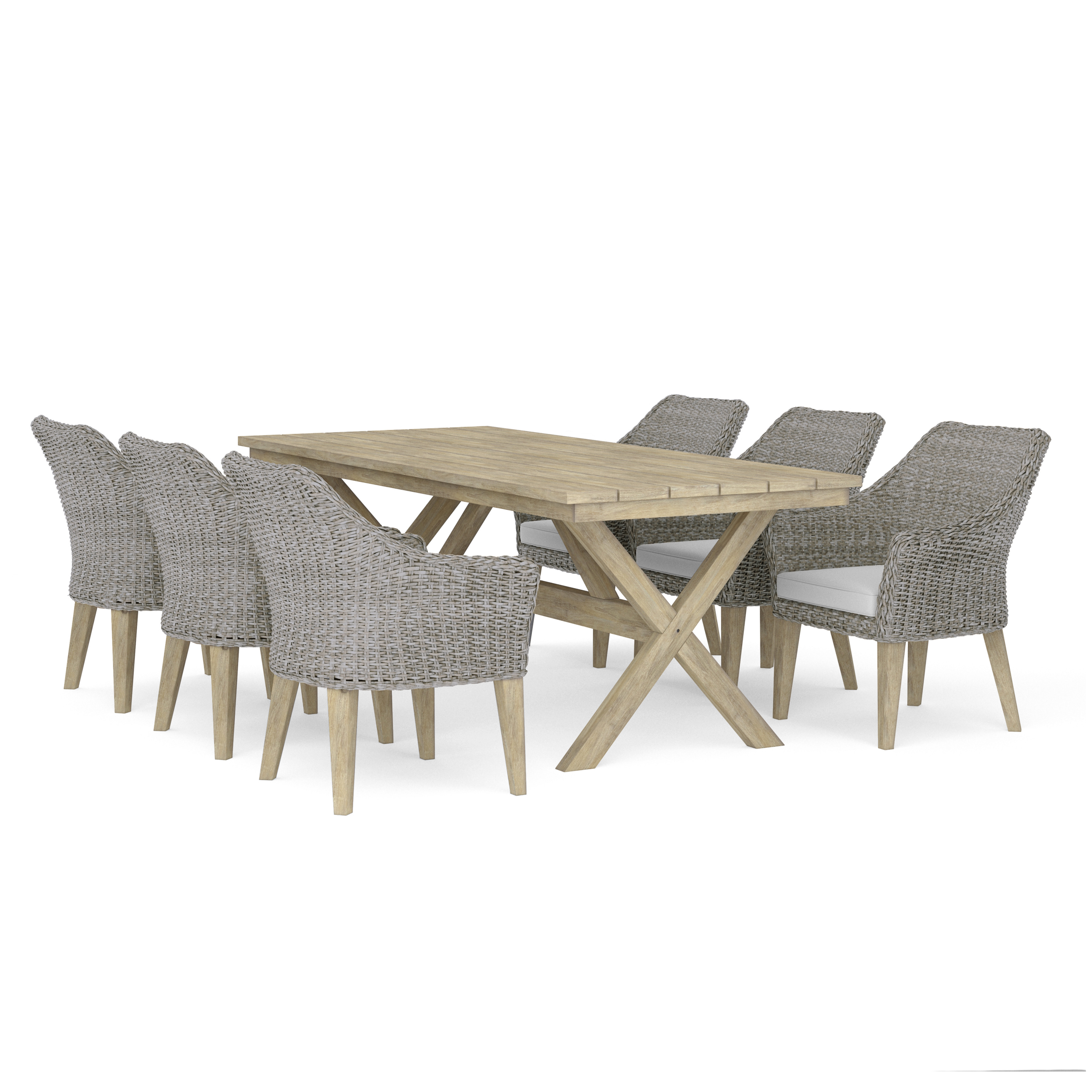 Simpli Home Cypress Farmhouse 7 Pcs Outdoor Dining Set in Sky Grey Polyester Fabric - Walmart.com | Walmart (US)