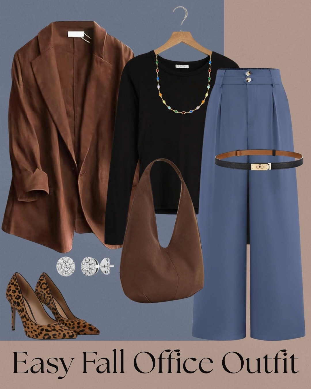 Polished but still easy to wear! These wide leg trousers and a simple black top get an instant upgrade with a rich brown blazer and leopard heels. A great work outfit that feels confident, modern, and ready for fall.

#LTKWorkwear #LTKStyle #LTKOutfitInspo #LTKUnder100 #LTKFinds #LTKEverydayStyle #LTKSeasonal #LTKFallFashion

#LTKStyleTip #LTKWorkwear