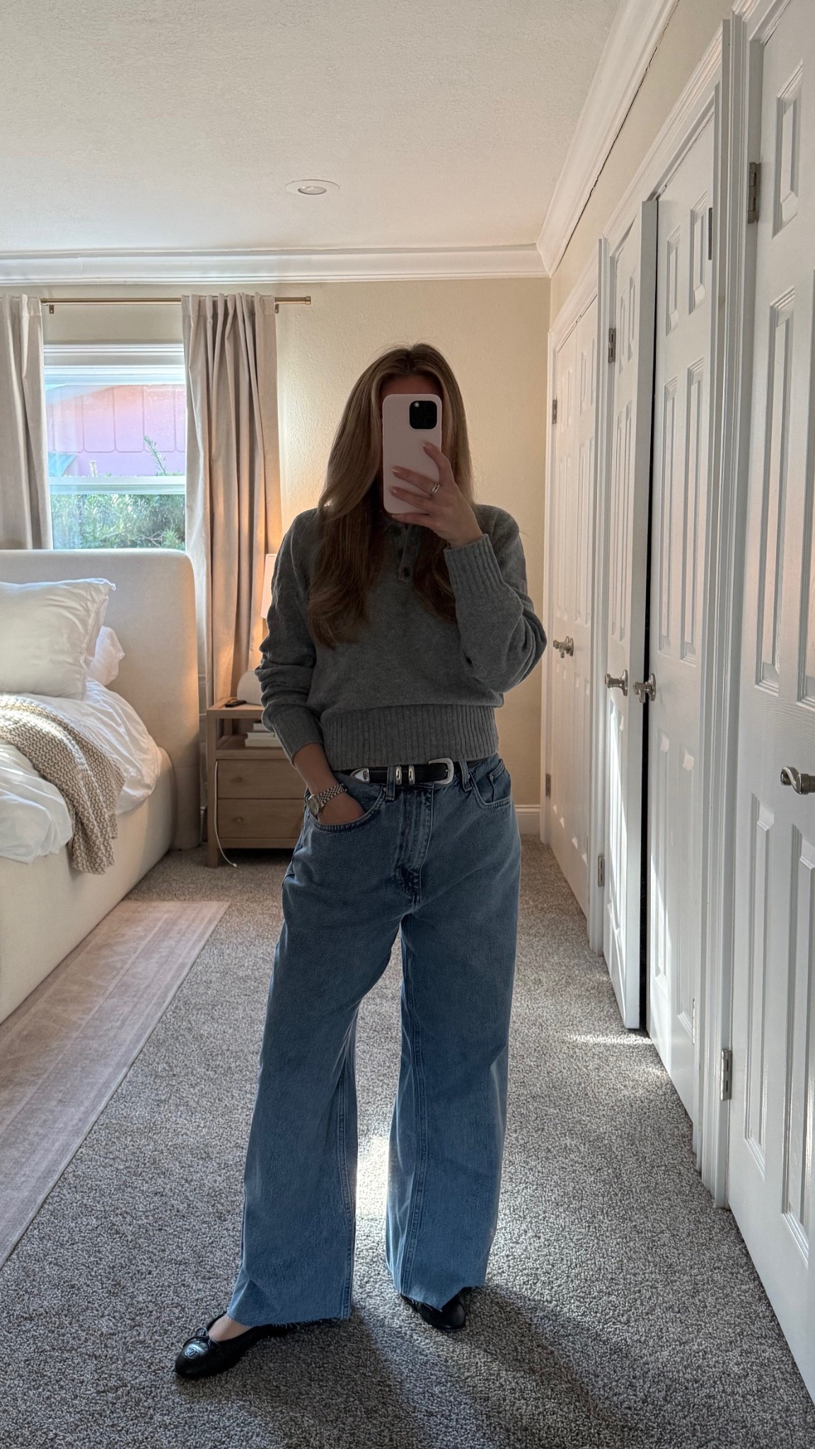Jeans are Khy by Kylie Jenner size 25
Sweater revolve xs lovers and friends 
Chanel flats 
Aritzia belt 