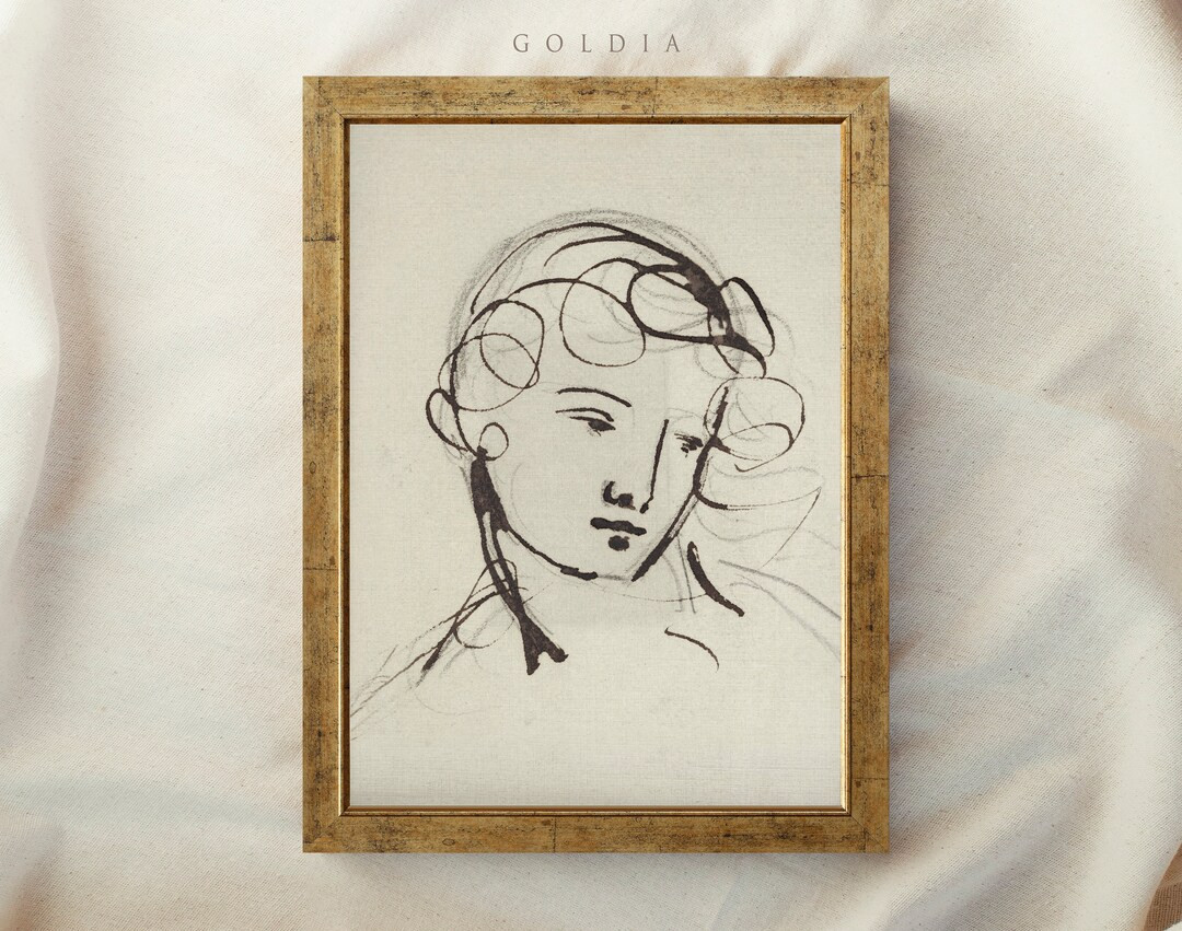 Vintage Framed, Minimalist Art, Portrait Print, Vintage Line Drawing, Woman Drawing, Sketch Art, ... | Etsy (US)
