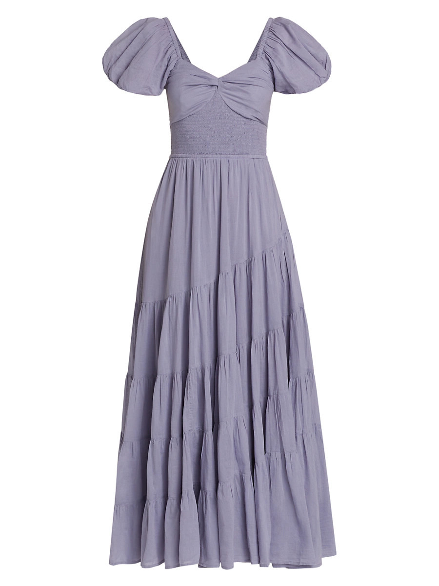 Women's Sundrenched Puff-Sleeve Smocked Maxi Dress - Blue Granite - Size XS | Saks Fifth Avenue
