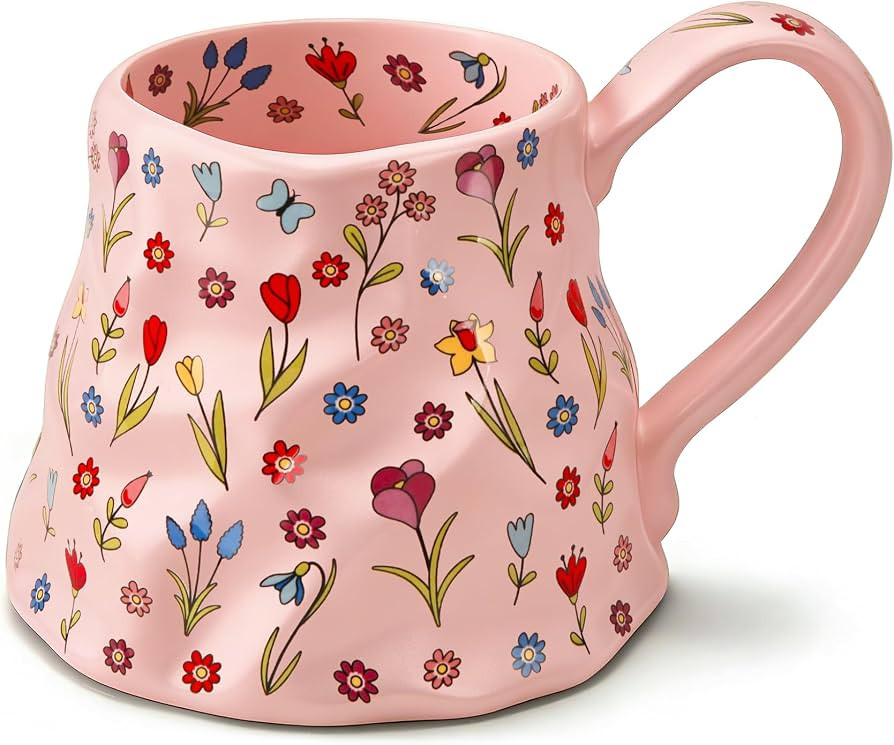 Oversized Cute Pink Floral Coffee Mug 20 oz, Large Ceramic Mug with Cute Flowers Design, Giant Co... | Amazon (US)