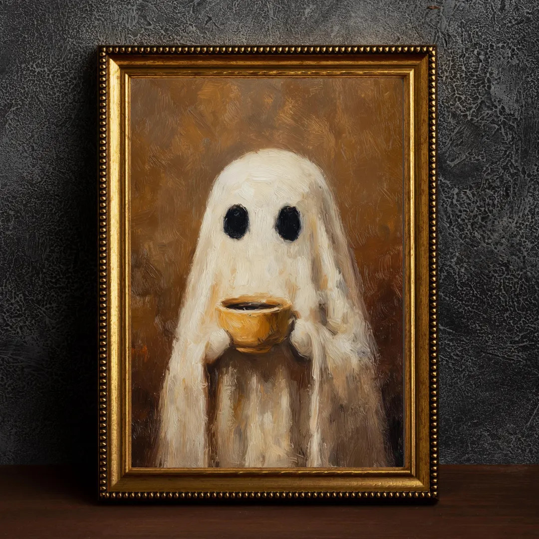 Ghost Drinking Coffee Print: Spooky Gothic Kitchen Wall Art | Etsy (US)