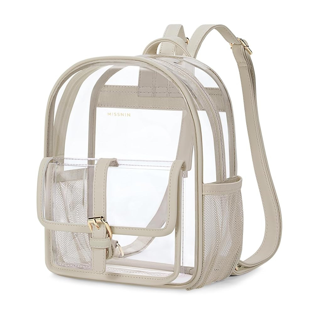 Missnine Clear Backpack Stadium Approved, Heavy Duty PVC Mini Clear Bag with Leather Trim for Con... | Amazon (US)