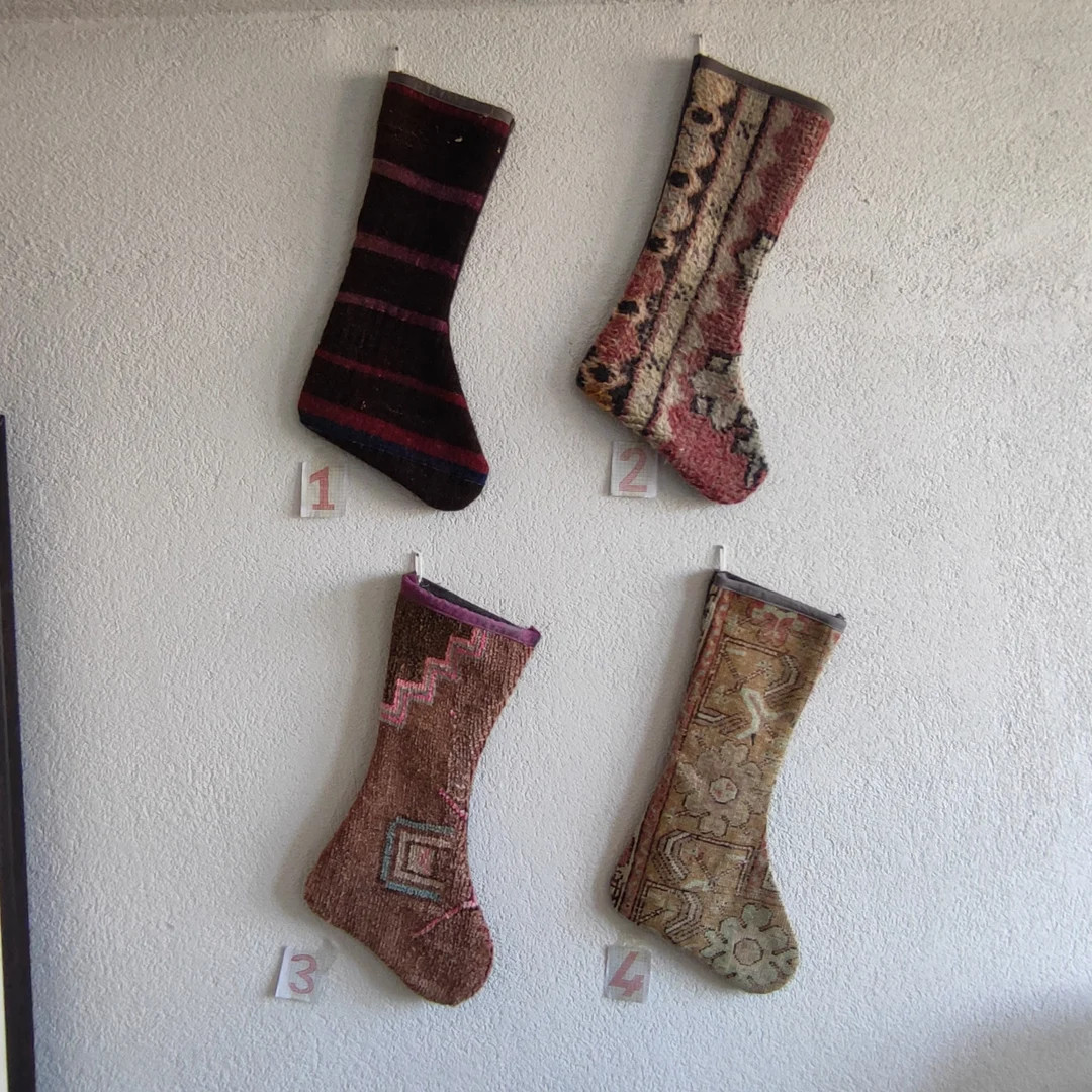 Vintage Christmas stocking handmade christmas decor socks , designer socks , decorative santa soc... | Etsy (US)