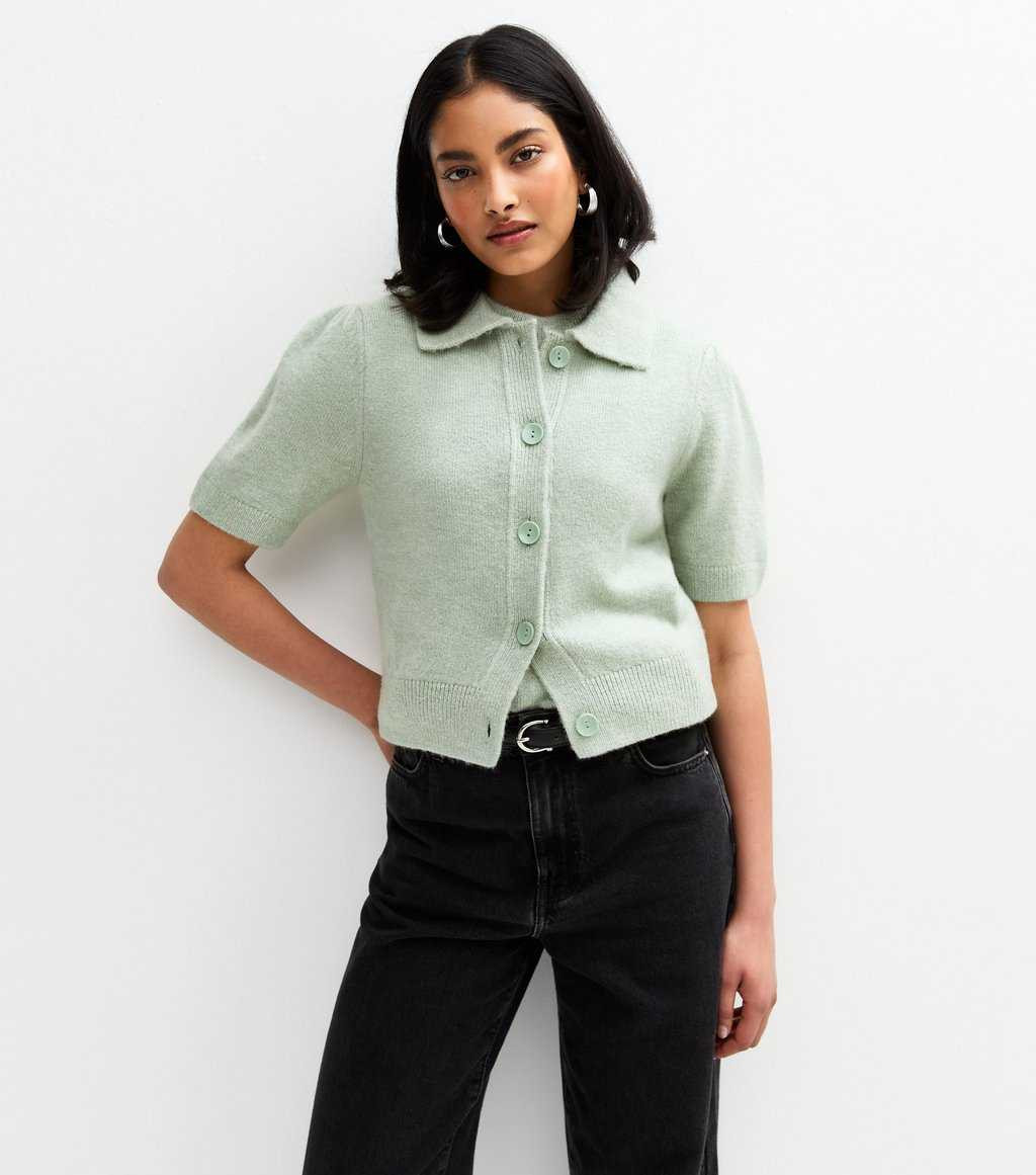 Green Button Up Short Sleeve Collared Cardigan
						
						Add to Saved Items
						Remove from ... | New Look (UK)