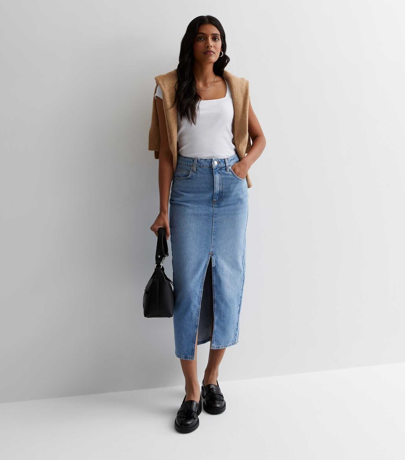 Pale Blue Denim Split Hem Maxi Skirt | New Look | New Look (UK)