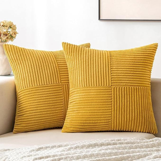 MIULEE Mustard Yellow Corduroy Pillow Covers Pack of 2 Boho Decorative Spliced Throw Pillow Cover... | Amazon (US)