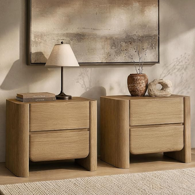 Nightstands Set of 2, Night Stand with Charging Station, 26" Large Bedside Table with 2 Drawers, ... | Amazon (US)