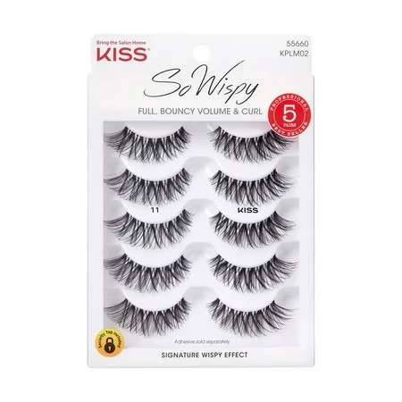 KISS So Wispy False Eyelashes Strip Lashes Style 11 Black 12mm 5 Pairs | Walmart (US)