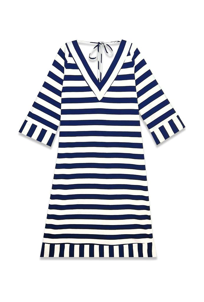 Deep V Kaftan - Navy & White Stripe - PRE-SALE | Shop BURU