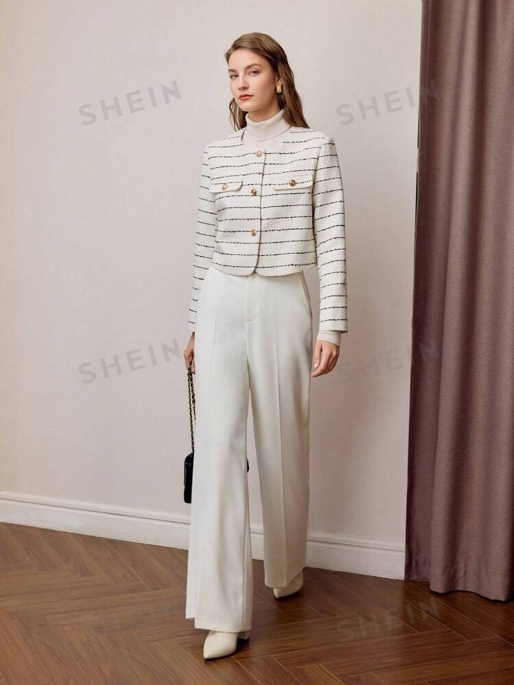 MOTF PREMIUM ABRIGO CON SOLAPA DE ESTAMPADO DE RAYAS | SHEIN