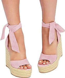 SERAIH Womens' Lace Up Wedges Ankle Strap Dressy Sandals | Amazon (US)