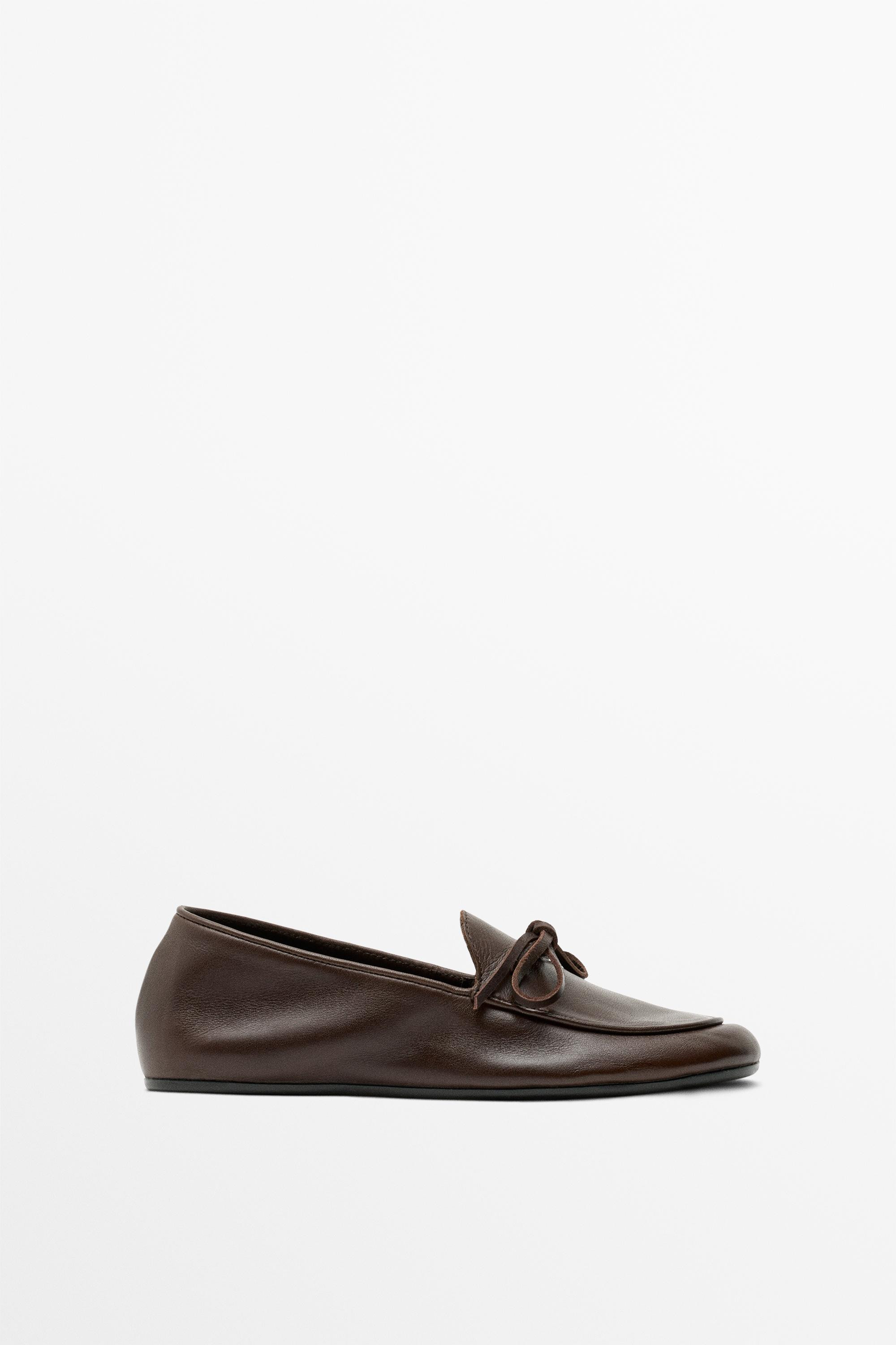 Soft leather bow loafer - BROWN | Massimo Dutti US