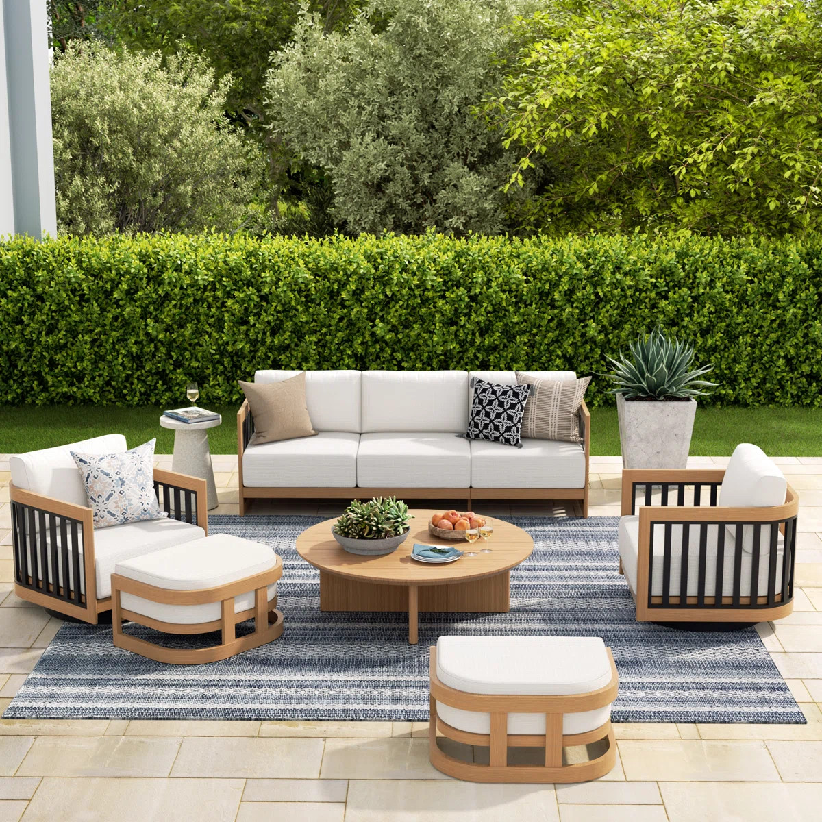 Sereno Patio 5 Person Aluminum Swivel Conversation Set With Cushions And Ottomans | Wayfair North America