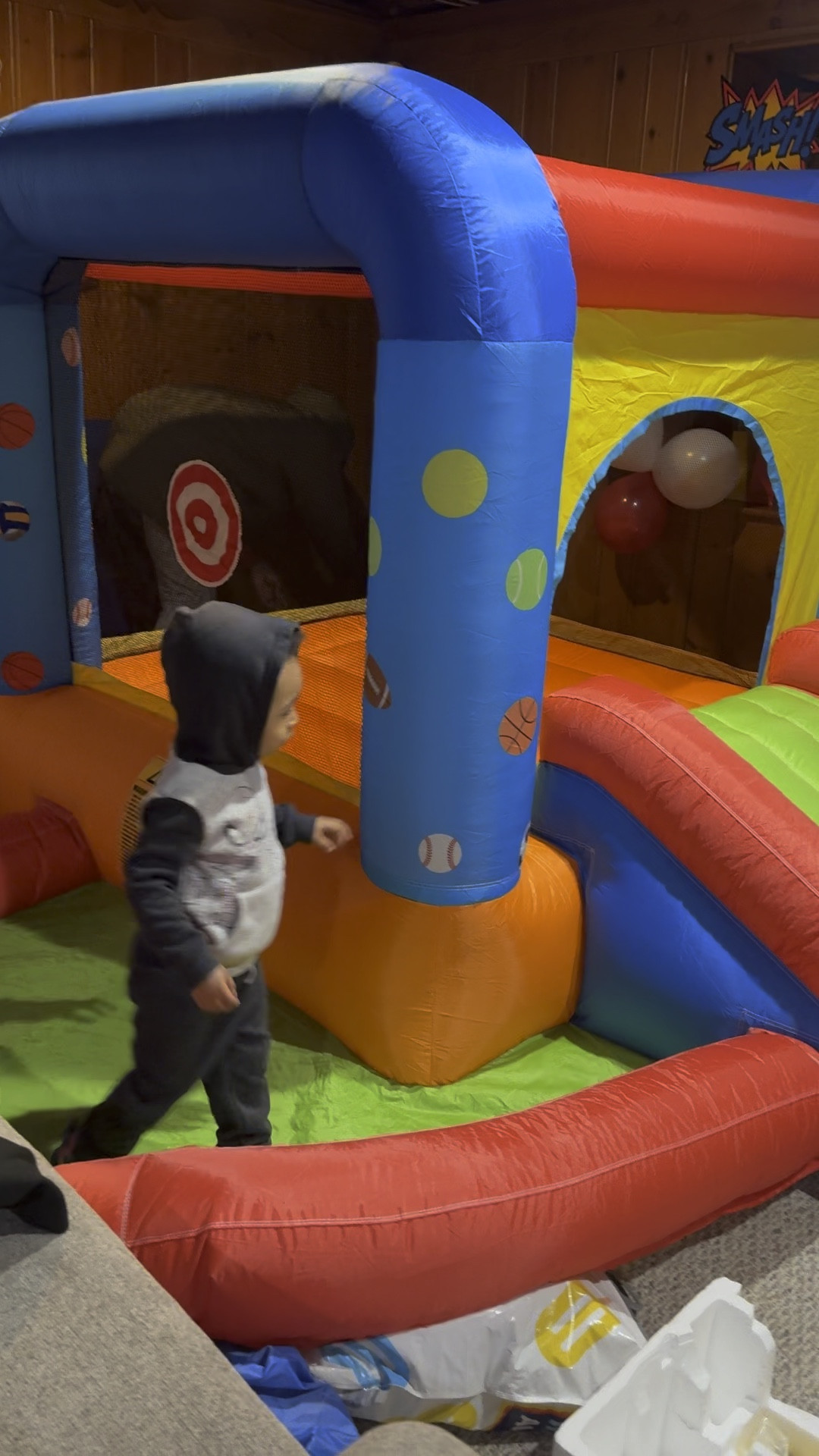 This bounce house was the perfect size for the house and for his age. #bouncehouse #toddlerbirthday #kidbirthdaydecor #kiddecorations #toddlerparty #twoyearoldparty #ltkkids #ltktoddler 