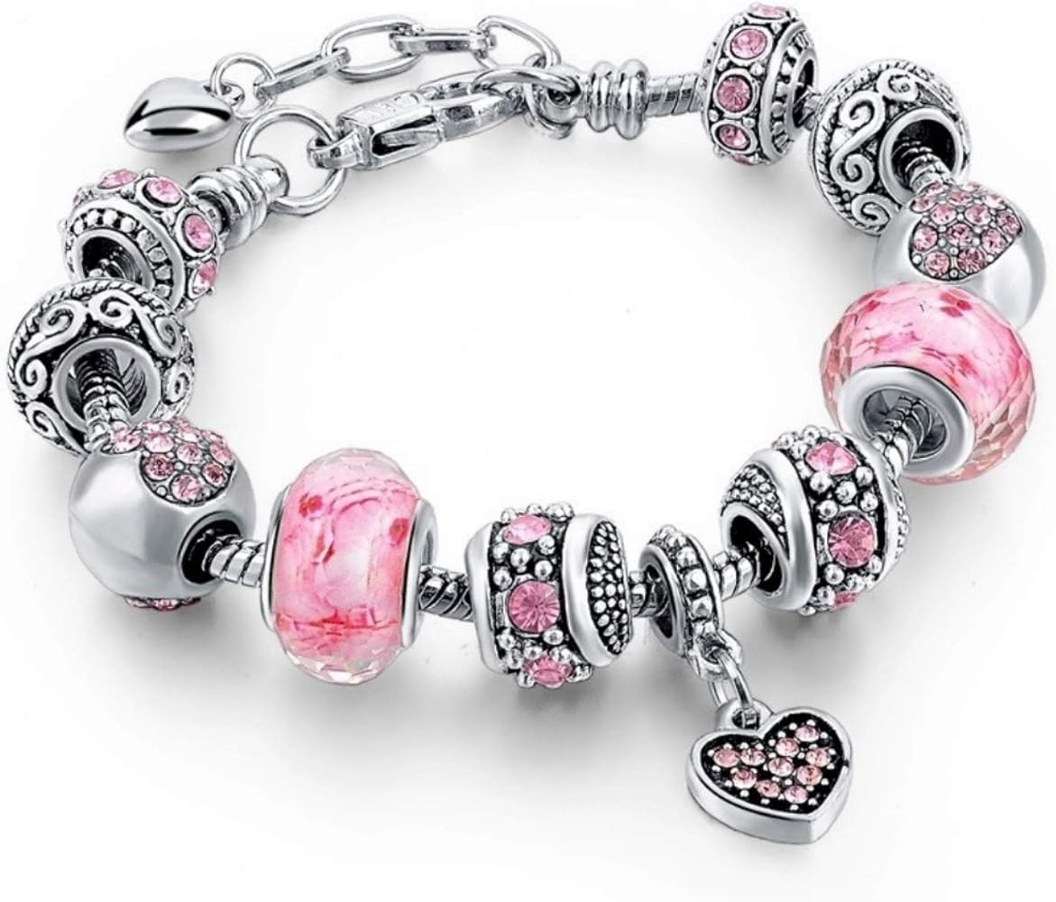 Capital Charms Pink Hearts Silver Plated Charm Bracelet Set, Jewelry Gifts with Beads, Charms, an... | Amazon (US)