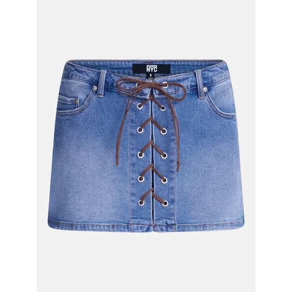 Hero image 4 of Madden NYC Women’s Lace Up Denim Mini Skort, Sizes XXS-XXL, 4 of 5 | Walmart (US)